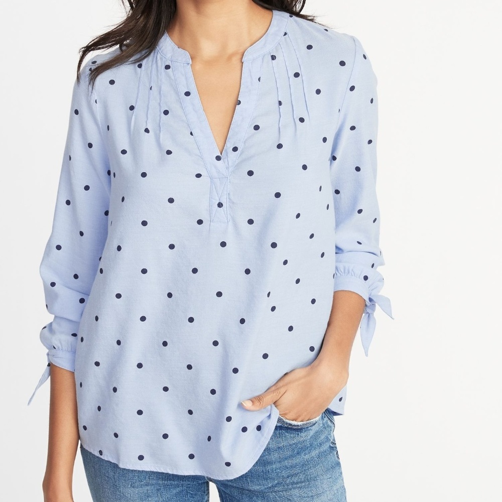 Old Navy Relaxed Tie-Cuff Twill Top for Women - Picture 1 of 1